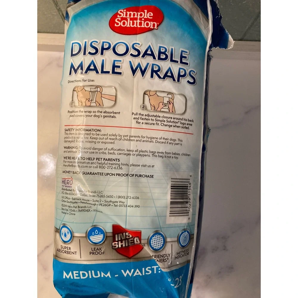 Simple Solution Disposable Male Dog Wraps Medium 30 Count 15-23 Inch Waist 11546